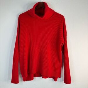 Raffi 100% Cashmere Red Ribbed Knit Turtleneck Sweater Womens Medium